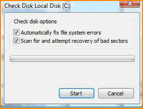 Disk Checking Options Screen