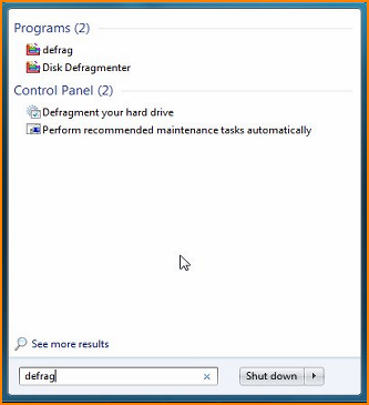 Defrag on the Start Menu