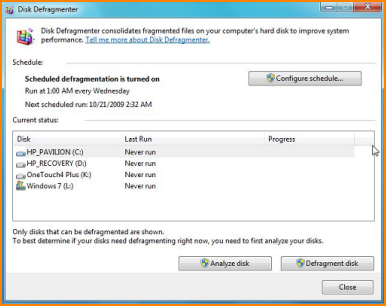 Disk Defragmenter Main Screen