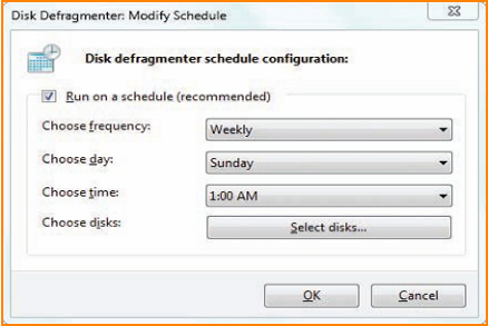 Disk Defragmenter Schedule Options