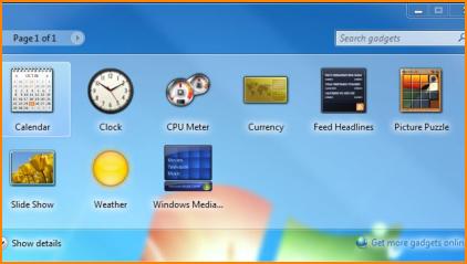 Default Windows 7 Gadget Options