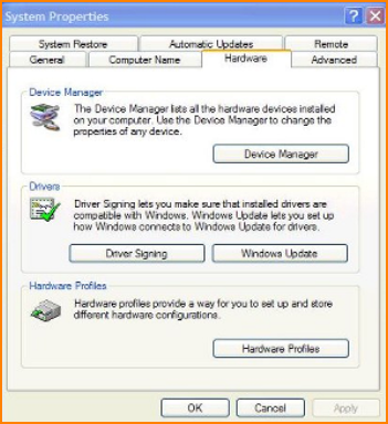 Hardware Tab on System Properties
